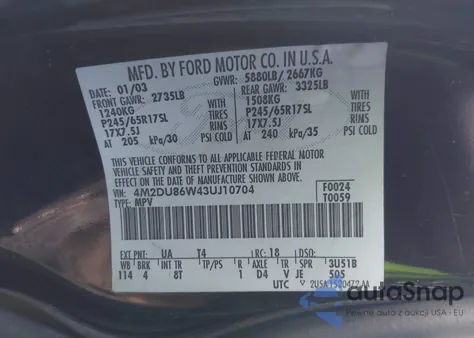 2003 Mercury Mountaineer из США, поврежденный, VIN 4M2DU86W43UJ10704